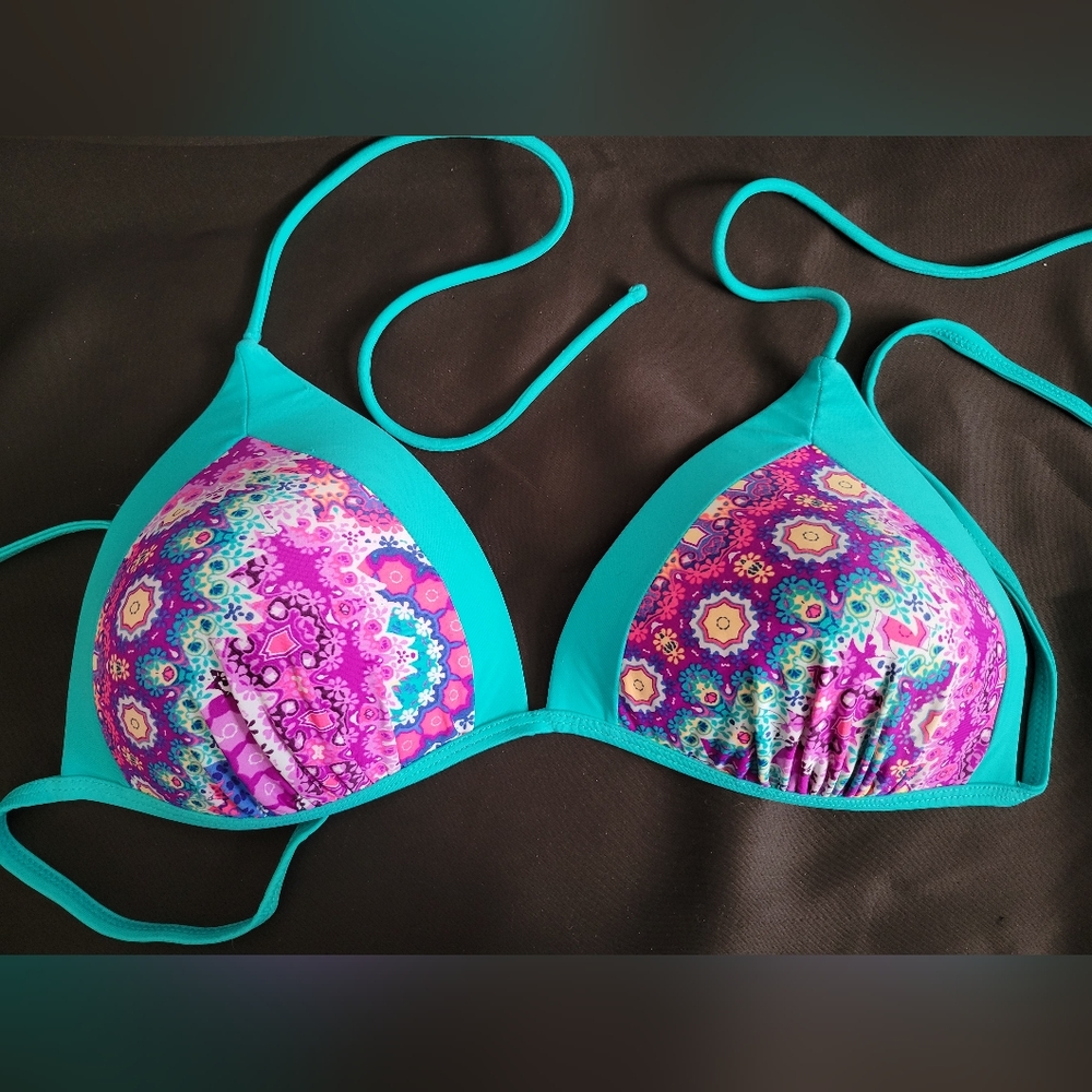 XL Bikini Top Teal and Purple Triangle Style